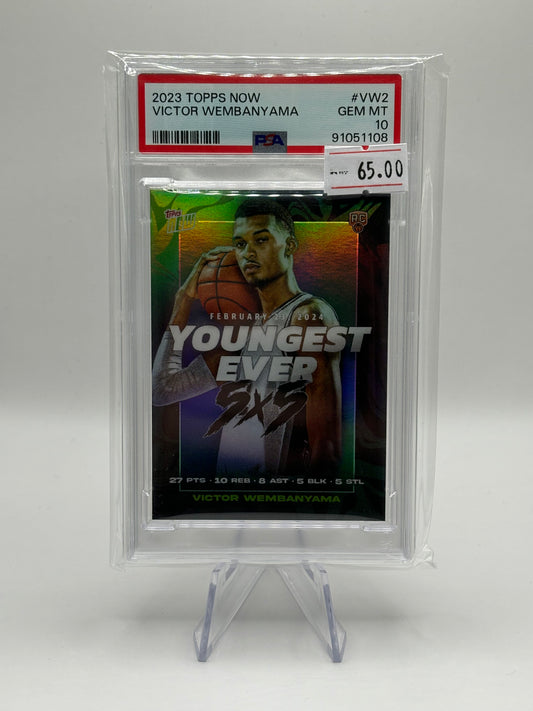 2023 Topps Now Victor Wembanyama Rookie Youngest Ever RC #VW2 Spurs PSA 10