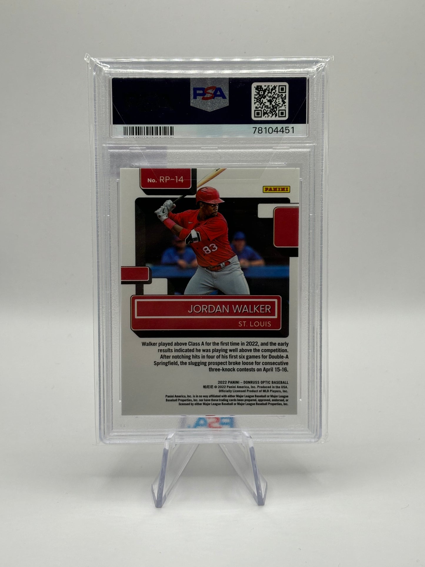 2022 Panini Donruss Optic - Rated Prospect Holo Prizm Jordan Walker (RC) PSA 10